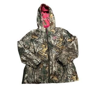 RealTree Women’s Size XXL Camo Puffer Jacket with Pink Lining